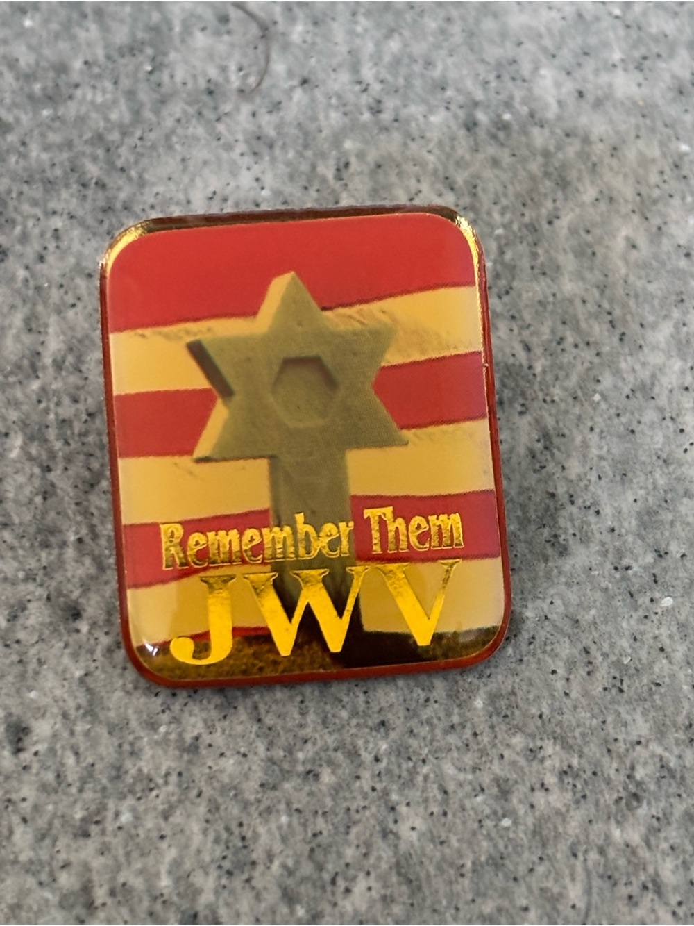 Vintage 1980’s JWV Jewish War Veterans “Remember Them” Red Gold Enamel Pin
